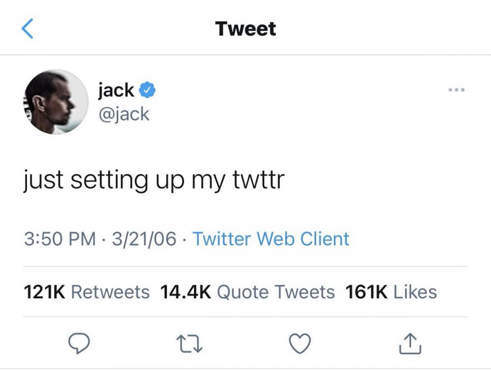 Jack Dorsey "Jack Dorsey's First Tweet". nft twitter just setting up my twttr